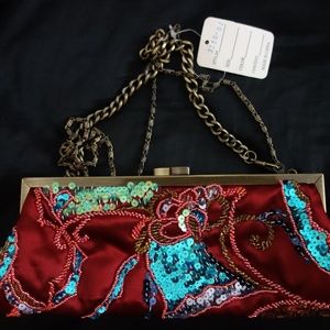 Vintage turquoise sequins rose colored purse